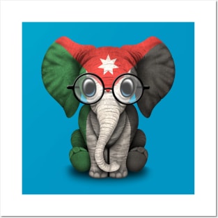 Baby Elephant with Glasses and Jordanian Flag Posters and Art